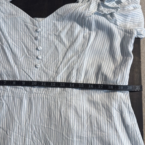 Torrid Blue Stripe Ruffle Shoulder Milkmaid Mini Dress Smocked Back Size 3X - Picture 8 of 9